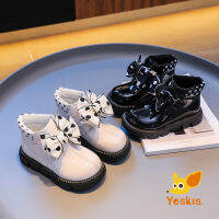 Yeskis รองเท้าหนังสำหรับเด็กผู้หญิง ฤดูใบไม้ร่วง 2022 Bowknot Princess Boots รองเท้าบูทข้อเท้าสำหรับสาว ๆ ป้องกันการลื่นไถล Soft Sole รองเท้าเดี่ยว