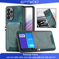 EPTWOO สำหรับ Samsung Galaxy A22 A12 A02S A03S A21S A50 A50S A30S A31 A20 A30 A71 A70 A70S A82 M62 F62 4G 5G กรณีโทรศัพท์ PU หนังกันกระแทกป้องกันลายนิ้วมือออกแบบขนาดใหญ่พิเศษพร้อมที่นั่งการ์ดยีนส์นุ่มปกหลัง SD-D5