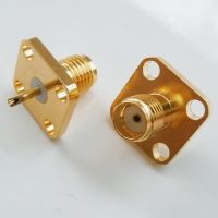 1X Pcs New RF Connector Socket SMA Female Center Solder 4 Hole Flange Chassis Panel Mount Brass Coaxial RF Adapters