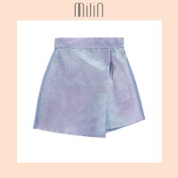 [MILIN] Swing High waist A-line silhouette Metallic woven polyester Asymmetric draped shorts / กางเกงขาสั้นทรงเอผ้าทอสีเมทาลิคโพลีเอสเตอร์