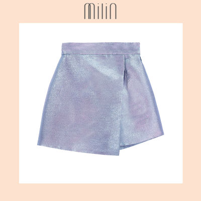 [MILIN] Swing High waist A-line silhouette Metallic woven polyester Asymmetric draped shorts / กางเกงขาสั้นทรงเอผ้าทอสีเมทาลิคโพลีเอสเตอร์