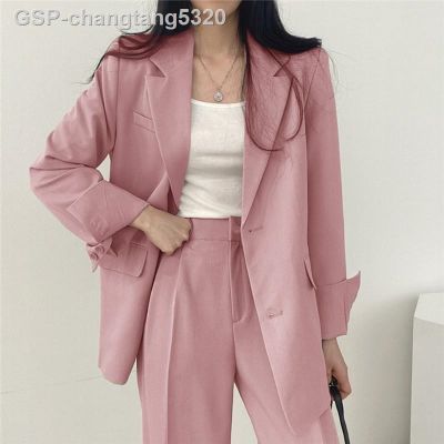 2023 Hotอาศัย☜Oiinaa ชุดสองชิ้นสำหรับสตรีสีชมพูชุดกางเกง MODE KOREA ฤดูใบไม้ผลิ