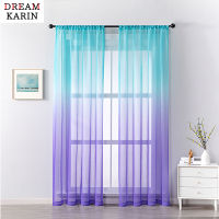 DREAM KARIN Multi Color Gradient Tulle Curtains for Living Room Bedroom Modern Voile Cortinas for Window Treatment Organza Drape