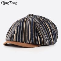 【Ethel store】2020New Stripes Beret Hats Men CasualNewsboy Caps All MatchOctagonal Hat Ladies Pumpkin Hat