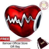 BAMOER จัดส่งฟรี Alloy Love หัวใจ ECG และสีแดงลูกปัดสร้อยข้อมือมีเสน่ห์พอดีสำหรับของขวัญเครื่องประดับสตรี PA5331