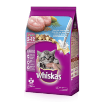 WHISKAS® Cat Food Dry Pockets Junior Ocean Fish Flavour With Milk วิสกัส®อาหารแมวชนิดแห้ง แบบเม็ด พ็อกเกต สูตรลูกแมว 1.1กก. 1 ถุง