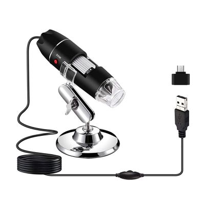 3 in 1 USB Microscope 1600X Magnification 8 LED Portable Microscope Mini Endoscope with TYPE-C Conversion Head