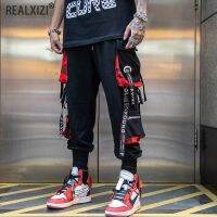 Letter Ribbons Cargo Pants Hip Hop Joggers Trousers Harajuku Casual Streetwear Hit Color Pocket Male Sweatpants Mens Harem Pant