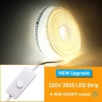 ไฟแถบไฟ LED กันน้ำ220V ความสว่างสูง120 Led/m สำหรับตกแต่งบ้านห้องครัวโคมไฟLEDในสวนกลางแจ้งพร้อมสวิตช์