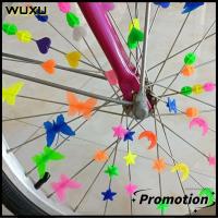 WUXU 36PCS หลากสี ลูกปัดซี่ล้อจักรยาน พลาสติกทำจากพลาสติก สีสันสดใส ซี่ล้อรถจักรยาน อุปกรณ์เสริมจักรยาน รูปหัวใจดวงดาว คลิปล้อจักรยาน จักรยานสำหรับเด็ก