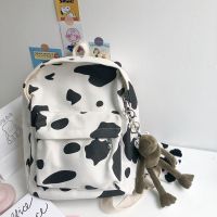 Harajuku style school bag female ins new cow pattern cute girl canvas bag Korean version of ulzzang soft girl backpack