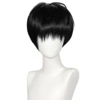 Anogol Synthetic Kaede Rukawa Cosplay Wig Anime SLAM DUNK Black Short Straight Hair Machine Made For Halloween Party