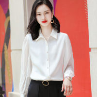 Hihg End Black White Chiffon Shirt Women 2021 New Spring Autumn Temperament Loose Lantern Sleeve Blouses Office Ladies Work Tops