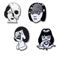 【CW】 Horror woman face enamel Pin Personality Punk Black and white Lapel Pins Brooches Shirt bag Badge women Jewelry gift for friends