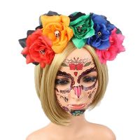 【YF】 1Pcs Fashion Halloween Simulation Colorful Red Peony Flower Headband Mexican Crown Cosplay Day Of The Dead Festive Headpiece