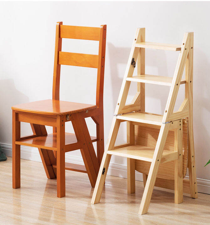 Household Ladder chair Solid Wood Ladders Portable Folding Ladder 4 ...