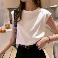 COD SDFSDTFGER 2022 Summer New Style White Vest Women Loose Round Neck Sleeveless T-Shirt Student Top Outer Wear Inner Base Shirt