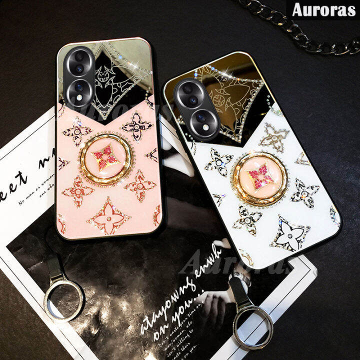 เคสโทรศัพท์สำหรับ-honor-90-pro-เคสโทรศัพท์แบบมีห่วงเปลือกกระจกสำหรับ-honor-เคส-honor-90pro-ดีไซน์รูปใบโคลเวอร์พร้อมสายคล้อง