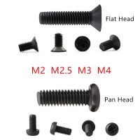 สกรูฟิลลิปส์ M2/M2.5/M3/M4 * 3/4/5/6/8/10/12/16/20/30มม. แบบแบน/หัวเครื่องสกรูทรงเลขาคณิตสกรูสีดำสลักเกลียว