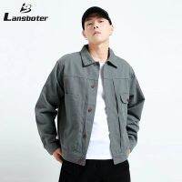 Lansboter เสื้อโค้ทผู้ชาย,แจ็คเก็ตสีทึบทรงหลวมเสื้อลำลองอเนกประสงค์แจ็คเก็ตนักบิน