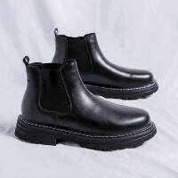 LUQUTCR Sepatu Boot Pendek แฟชั่นของผู้ชายวินเทจคลาสสิกรองเท้าบู๊ตผู้หญิงผู้ชายแฟลตรองเท้าหนังลำลอง