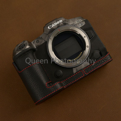 หนังแท้ Cowhide กระเป๋าร่างกายกล้องกรณีสำหรับ Canon EOS R5 R6แขนป้องกันกล่องฐานผิวหนังเชลล์ฝีมือภาพ