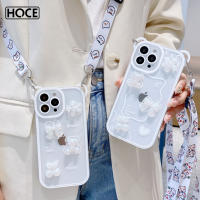 HOCE สายคล้องแบบคาดตัวหูหมี3D น่ารักแบบเกาหลีเคสโทรศัพท์สำหรับ iPhone 15 14 13 12 11 Pro XS Max X XR 7 8 Plus สายรัดข้อมือนิ่มกันกระแทก