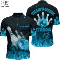 （ALL IN STOCK）  Custom Flames Bowling POLO shirt for Men Strike Bowling POLO POLO shirt Team Fire League Bowling Quarter Zip 3D Printed Polo POLO shirts Tees Tops   (FREE NICK NAME LOGO)