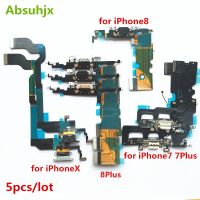 Absuhjx 5pcs Charger USB Dock Flex Cable สําหรับ iPhone 7 8 6 6S Plus X XR XS Max 5 5S 5C SE แท่นชาร์จ Conector Flex Cable