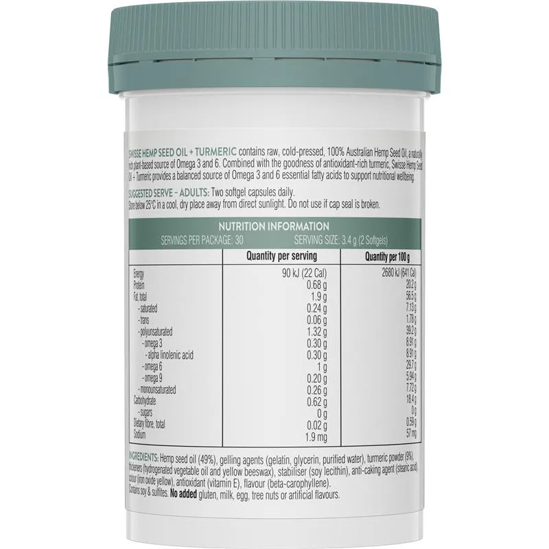 Hàng Úc) Viên uống Swisse Hemp seed oil + Turmeric 60 viên, bổ sung tinh  dầu hạt gai bột nghệ, tăng cường sức khỏe | Lazada.vn