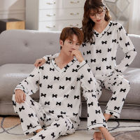 Autumn Winter Long-sleeve Sleepwear Leisure Men Style Couple Pajamas Set Sleepwear Top Pant Young Lovers Pajamas Sets Women Home