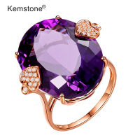 Kemstone Egg Shape Rose Gold Plated Purple Crystal Zircon Women Females Ring Jewelry Gift