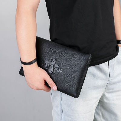 Luxury Brand Men Clutch Bag Leather Envelope Long Purse Money Bag Business Wristlet Phone Wallet Male Casual Handy Bag For