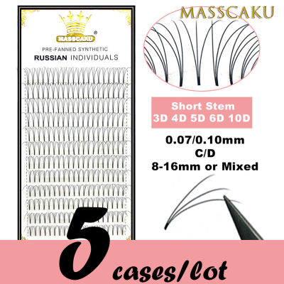 5 caseslot High quality 3d4d5d6d10d Short Stem Eyelashes Pre Made Volume fans Premade Russian Volume Eyelash Extention