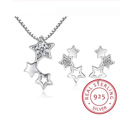925 Sterling Silver Fine Jewelry Sets Simple Zirconia Star Necklace Earrings Two piece set For Women Girl Gift