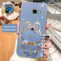 Samsung J2กาแล็คซี่ไพรม์ J4พลัส J6บวก J5ไพรม์ J7 J3นายก2017 2017 J5 2017 J7หรูหราเคสโทรศัพท์มือถือชุบโลหะด้วยไฟฟ้าแฟชั่นยอดนิยมน่ารักกระจกแต่งหน้ากระต่ายที่คลุมที่จับโทรศัพท์มือถือ