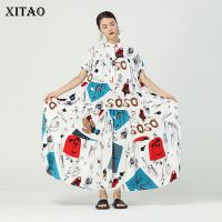 XITAO Dress Fashion Casual Stand Collar Loose Print Dress