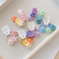 Gradient Wool Flowers Hair Ring Cute Braided Hair Ropes for Kids Girls Hairpins Princess Baby Tie Hair Rubber Band Styling Tools