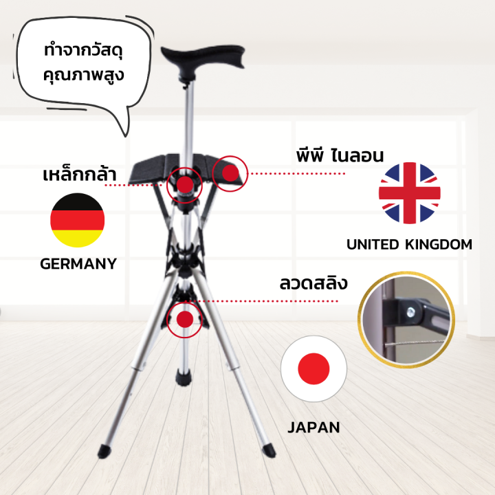 เก้าอี้ไม้เท้าพกพา-ta-da-chair-ไม้เท้าพับได้-เพียงหนึ่งคลิกเก้าอี้กางออกอัตโนมัติ-นั่งได้ทุกที่ทุกเวลา-น้ำหนักเบาพกพาสะดวก-รับน้ำหนัก-100kg