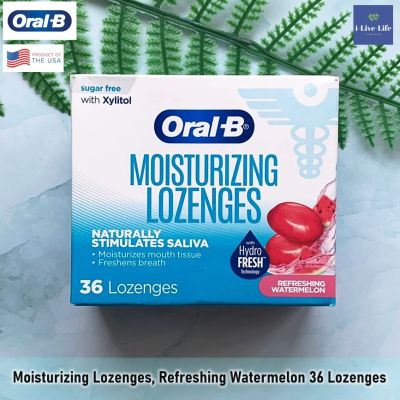 Oral-B - Moisturizing Lozenges, Refreshing Watermelon or Moisturizing Mint 36 Lozenges ลูกอมดับกลิ่นปาก ทำให้ปากไม่แห้ง ลมหายใจสดชื่น สูตรปราศจากน้ำตาล