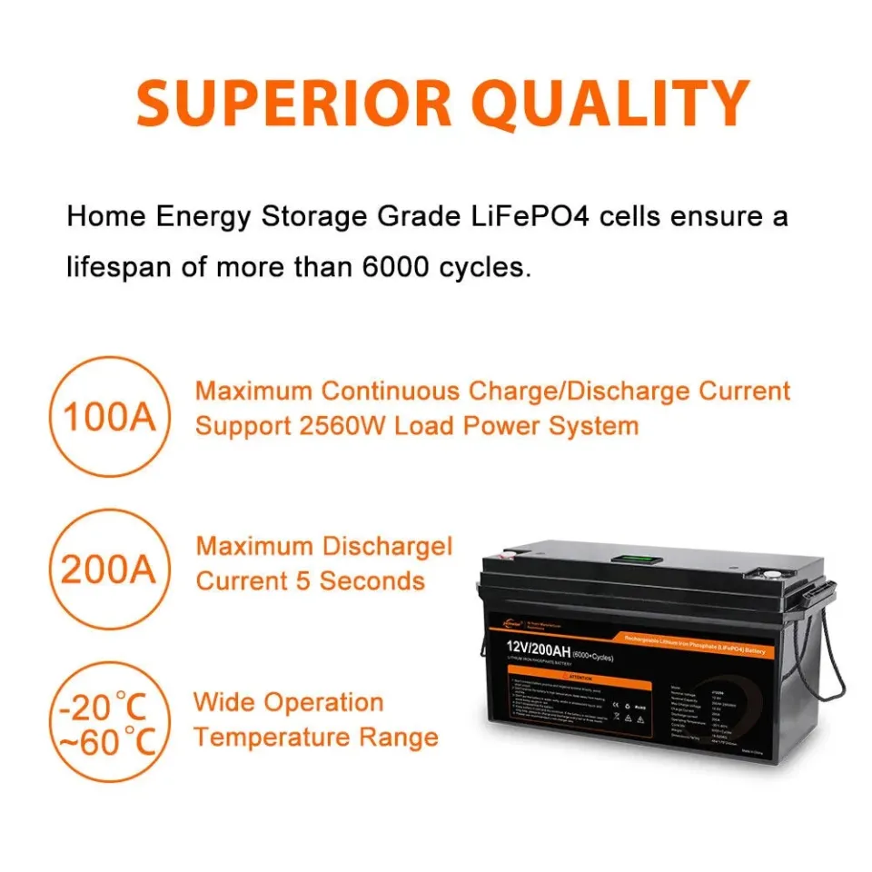 LiTime 12V 200Ah Plus LiFePO4 Lithium Battery, Built-in 200A BMS, 2560W  Load Power - 1 Pack 12V 200Ah Plus