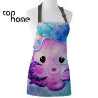 Tophome Kitchen Apron Octopus Cartoon Printed Adjustable Sleeveless Canvas Aprons for Men Women Kids Home Cleaning Tools Aprons