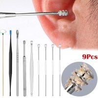 9pcs/set Ear Pick Wax Remover Cleaner Soft Silicone Steel Earpick Spoon Curette Ear Cleaning Tool