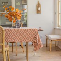 [COD] Yiman Qiyun jacquard diamond-shaped tablecloth orange tassel country home dining factory direct supply