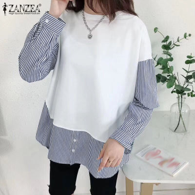 (สินค้ามาใหม่)(จัดส่งฟรี)Fancystyle ZANZEA เสื้อสไตล์เกาหลีของผู้หญิงแฟชั่นคอกลมแขนยาวเสื้อฮู้ดพิมพ์ลายลายเสื้อกันหนาวถัก #10