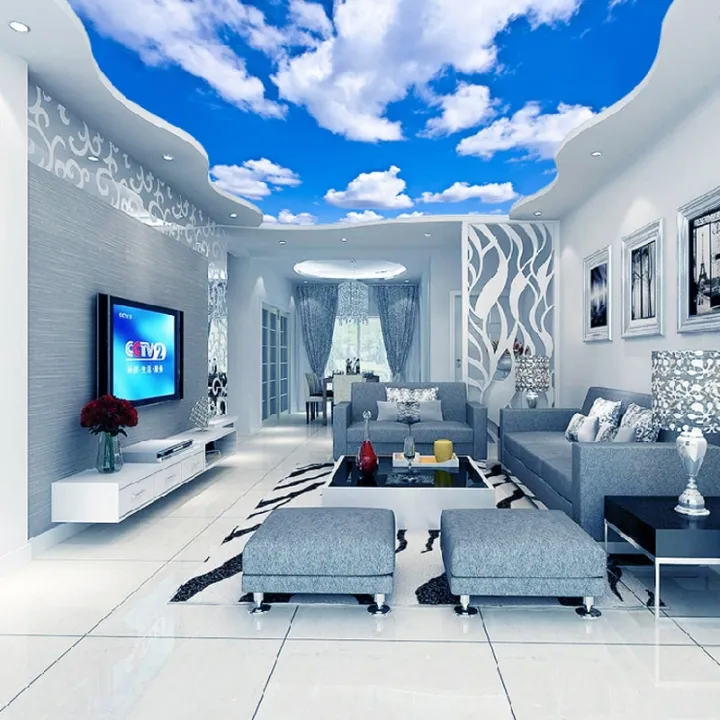 Custom Ceiling Mural Wallpaper 3d Blue Sky And White Clouds Living Room Bedroom Background Photo Wallcoverings Lazada Ph - Mural Ceiling Wallpaper Blue Sky