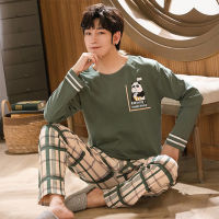 Mens Winter Warm Pajamas 100 Cotton Sleepwear Home Wear Cartoon Panda Print Pajama Male Casual Long Sleeve Plus Size Sets Suit