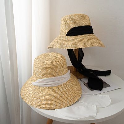หมวกฟางกันแดดชายหาดผู้หญิงขนาดใหญ่สง่างามหมวกฟางวันหยุดชายทะเลวันหยุดชาวประมงฝรั่งเศส