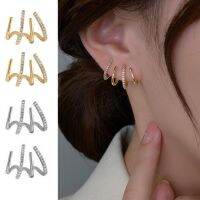 1 Pair Stud Earrings Four Claws Row Rhinestone Jewelry Fashion Appearance Korean Style Stud Ear Cuffs for Daily Wear