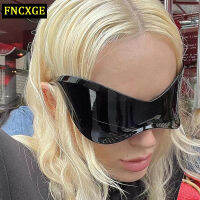 FNCXGE เทคโนโลยีในอนาคต Y2K กีฬาแว่นตากันแดดขนาดใหญ่ Rimless หนึ่งชิ้นพังค์แว่นกันแดด